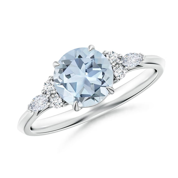 ANGARA Natural Round 1.12 ct Aquamarine Engagement Ring with Diamonds in 14K White Gold for Women (Size-7mm) | March Birthstone, Anniversary, Jewelry Gift for Women | Natural Aquamarine Ring