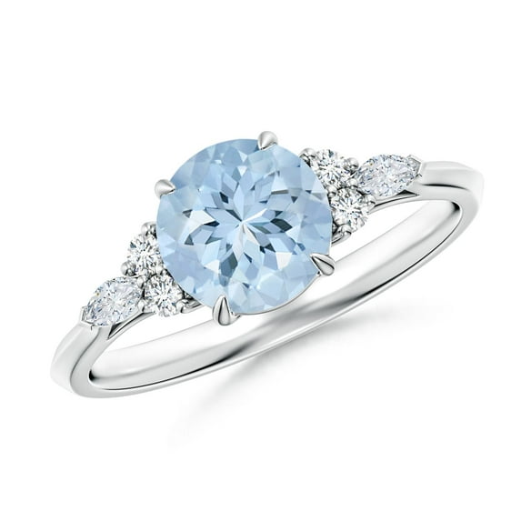 ANGARA Natural Round 1.12 ct Aquamarine Engagement Ring with Diamonds in 14K White Gold for Women (Size-7mm) | March Birthstone, Anniversary, Jewelry Gift for Women | Natural Aquamarine Ring