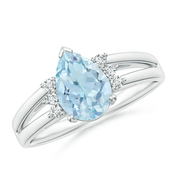 ANGARA Natural Pear 1.12 ct Aquamarine Ring with Triple Diamond Accents in 14K White Gold for Women (Size-9x6mm) | March Birthstone, Anniversary, Jewelry Gift for Women | Natural Aquamarine Ring