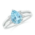 thumbnail image 1 of ANGARA Natural Pear 1.12 ct Aquamarine Ring with Triple Diamond Accents in 14K White Gold for Women (Size-9x6mm) | March Birthstone, Anniversary, Jewelry Gift for Women | Natural Aquamarine Ring, 1 of 8