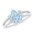 thumbnail image 1 of ANGARA Natural Pear 1.12 ct Aquamarine Ring with Triple Diamond Accents in 14K White Gold for Women (Size-9x6mm) | March Birthstone, Anniversary, Jewelry Gift for Women | Natural Aquamarine Ring, 1 of 8