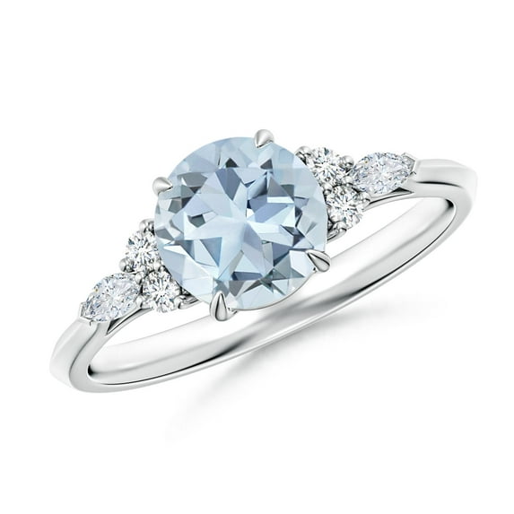 ANGARA Natural Round 1.12 ct Aquamarine Engagement Ring with Diamonds in 14K White Gold for Women (Size-7mm) | March Birthstone, Anniversary, Jewelry Gift for Women | Natural Aquamarine Ring