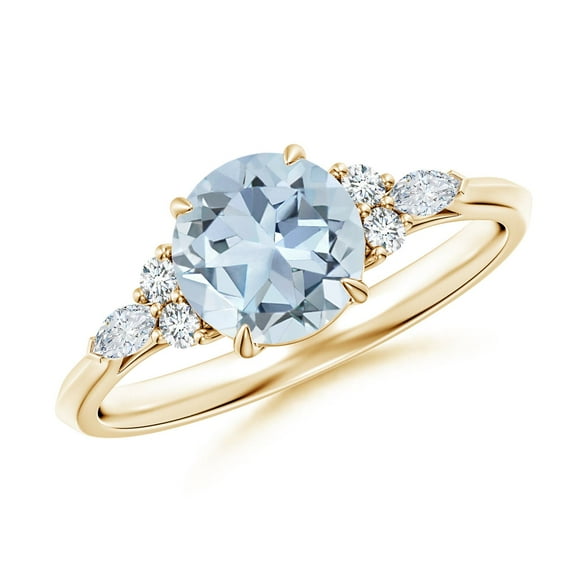 ANGARA Natural Round 1.12 ct Aquamarine Engagement Ring with Diamonds in 14K Yellow Gold for Women (Size-7mm) | March Birthstone, Anniversary, Jewelry Gift for Women | Natural Aquamarine Ring