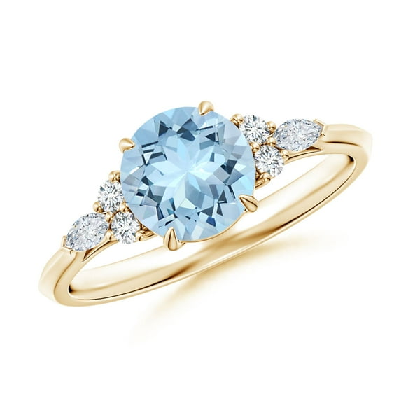 ANGARA Natural Round 1.12 ct Aquamarine Engagement Ring with Diamonds in 14K Yellow Gold for Women (Size-7mm) | March Birthstone, Anniversary, Jewelry Gift for Women | Natural Aquamarine Ring