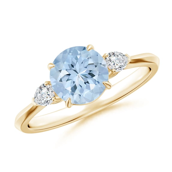ANGARA Natural 1.12 ct Aquamarine and Diamond Three Stone Engagement Ring in 14K Yellow Gold for Women (Size-7mm) | March Birthstone, Anniversary, Jewelry Gift for Women | Natural Aquamarine Ring