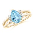 thumbnail image 1 of ANGARA Natural Pear 1.12 ct Aquamarine Ring with Triple Diamond Accents in 14K Yellow Gold for Women (Size-9x6mm) | March Birthstone, Anniversary, Jewelry Gift for Women | Natural Aquamarine Ring, 1 of 10