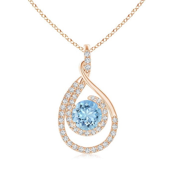 ANGARA Natural Double Loop Twist 1.12 ct Aquamarine Pendant with Diamonds in 14K Rose Gold for Women (Size-7mm) | March Birthstone, Anniversary, Jewelry Gift for Women | Natural Aquamarine Necklace