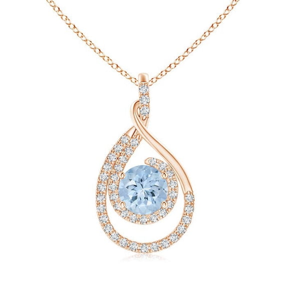 ANGARA Natural Double Loop Twist 1.12 ct Aquamarine Pendant with Diamonds in 14K Rose Gold for Women (Size-7mm) | March Birthstone, Anniversary, Jewelry Gift for Women | Natural Aquamarine Necklace