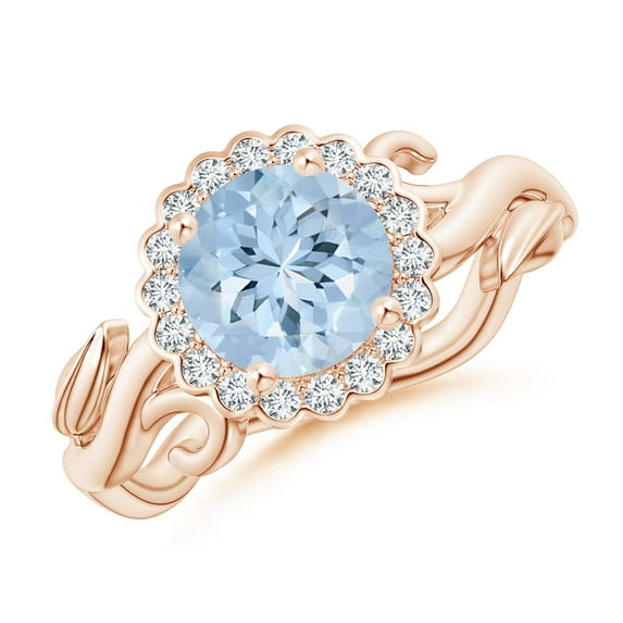 ANGARA Natural Vintage Inspired 1.12 ct Aquamarine Flower and Vine Ring in 14K Rose Gold for Women (Size-7mm) | March Birthstone, Anniversary, Jewelry Gift for Women | Natural Aquamarine Ring