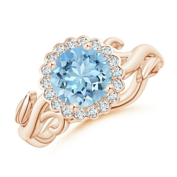 ANGARA Natural Vintage Inspired 1.12 ct Aquamarine Flower and Vine Ring in 14K Rose Gold for Women (Size-7mm) | March Birthstone, Anniversary, Jewelry Gift for Women | Natural Aquamarine Ring