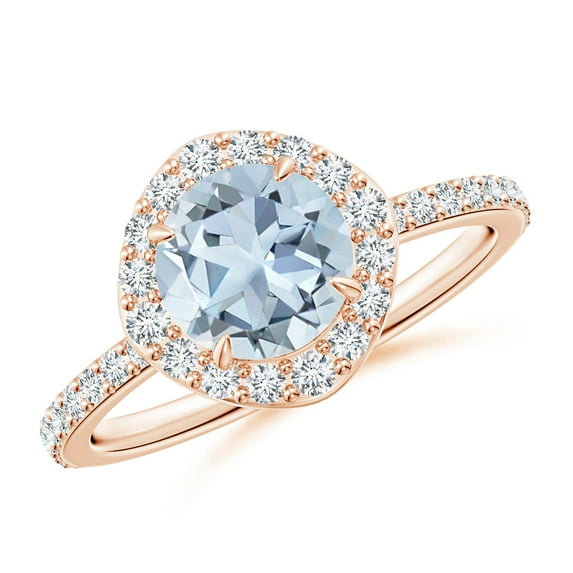 ANGARA Natural Vintage Style Claw-Set Round 1.12 ct Aquamarine Halo Ring in 14K Rose Gold for Women (Size-7mm) | March Birthstone, Anniversary, Jewelry Gift for Women | Natural Aquamarine Ring