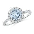 thumbnail image 1 of Angara Natural 1.12 Ct. Aquamarine with Diamond Halo Ring in 14K White Gold for Women (Ring Size: 11.5), 1 of 9
