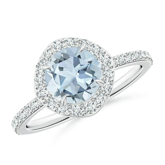 Angara Natural 1.12 Ct. Aquamarine with Diamond Halo Ring in 14K White Gold for Women (Ring Size: 12)