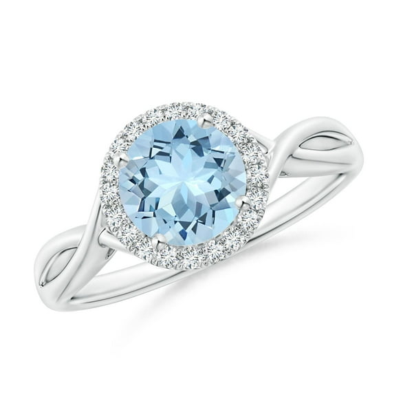 ANGARA Natural Round 1.12 ct Aquamarine Halo Ring with Criss Cross Shank in 14K White Gold for Women (Size-7mm) | March Birthstone, Anniversary, Jewelry Gift for Women | Natural Aquamarine Ring