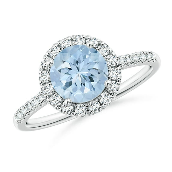 Angara Natural 1.12 Ct. Aquamarine with Diamond Halo Ring in 14K White Gold for Women (Ring Size: 9.5)