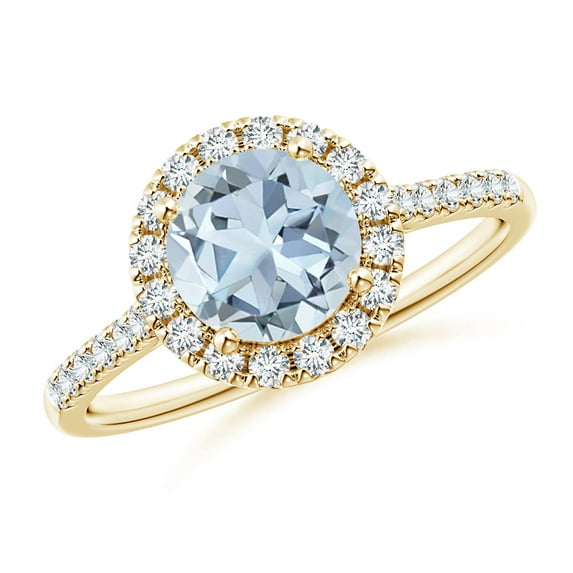 Angara Natural 1.12 Ct. Aquamarine with Diamond Halo Ring in 14K Yellow Gold for Women (Ring Size: 4.5)