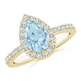 thumbnail image 1 of ANGARA Natural Pear 1.12 ct Aquamarine Ring with Diamond Halo in 14K Yellow Gold for Women (Size-9x6mm) | March Birthstone, Birthday, Anniversary, Jewelry Gift for Women | Natural Aquamarine Ring, 1 of 9