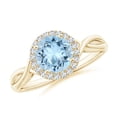 thumbnail image 1 of ANGARA Natural Round 1.12 ct Aquamarine Halo Ring with Criss Cross Shank in 14K Yellow Gold for Women (Size-7mm) | March Birthstone, Anniversary, Jewelry Gift for Women | Natural Aquamarine Ring, 1 of 10