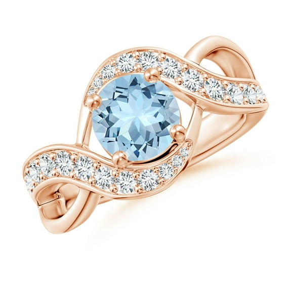 ANGARA Natural Solitaire Round 1.12 ct Aquamarine Infinity Promise Ring in 14K Rose Gold for Women (Size-7mm) | March Birthstone, Anniversary, Jewelry Gift for Women | Natural Aquamarine Ring