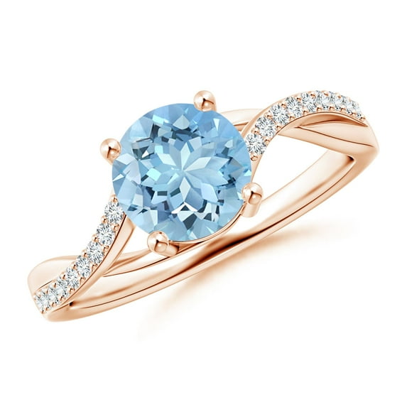 Angara Natural 1.12 Ct. Aquamarine with Diamond Infinity Ring in 14K Rose Gold for Women (Ring Size: 7.5)