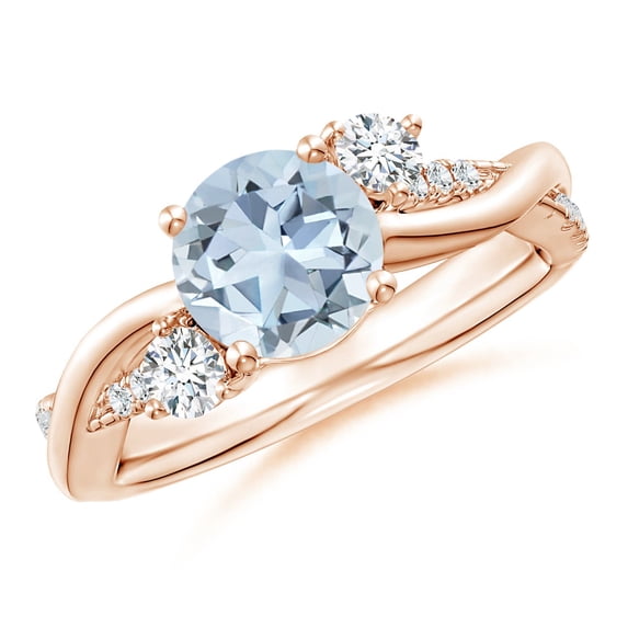 ANGARA Natural Nature Inspired 1.12 ct Aquamarine & Diamond Twisted Vine Ring in 14K Rose Gold for Women (Size-7mm) | March Birthstone, Anniversary, Jewelry Gift for Women | Natural Aquamarine Ring