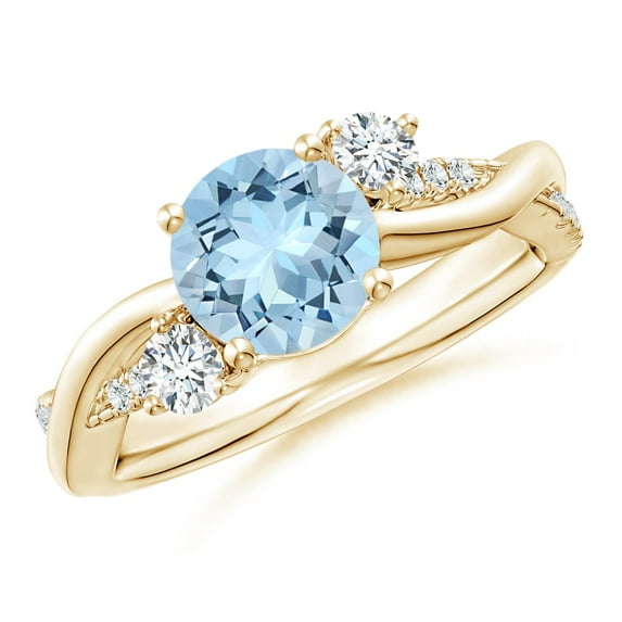 ANGARA Natural Nature Inspired 1.12 ct Aquamarine & Diamond Twisted Vine Ring in 14K Yellow Gold for Women (Size-7mm) | March Birthstone, Anniversary, Jewelry Gift for Women | Natural Aquamarine Ring