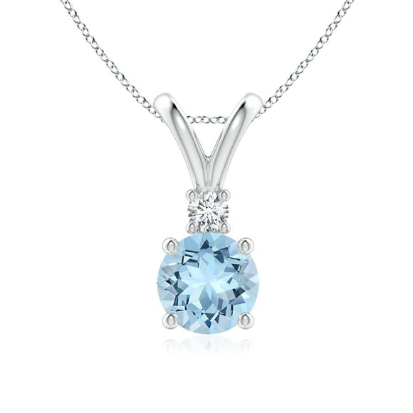 ANGARA Natural 1.12 ct Aquamarine Solitaire V-Bale Pendant with Diamond in 14K White Gold for Women (Size-7mm) | March Birthstone, Anniversary, Jewelry Gift for Women | Natural Aquamarine Necklace