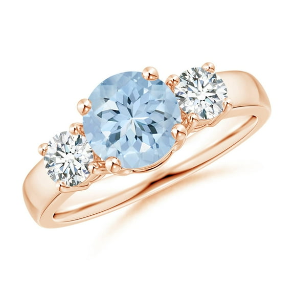 Angara Natural 1.12 Ct. Aquamarine with Diamond Three Stone Ring in 14K Rose Gold for Women (Ring Size: 9)