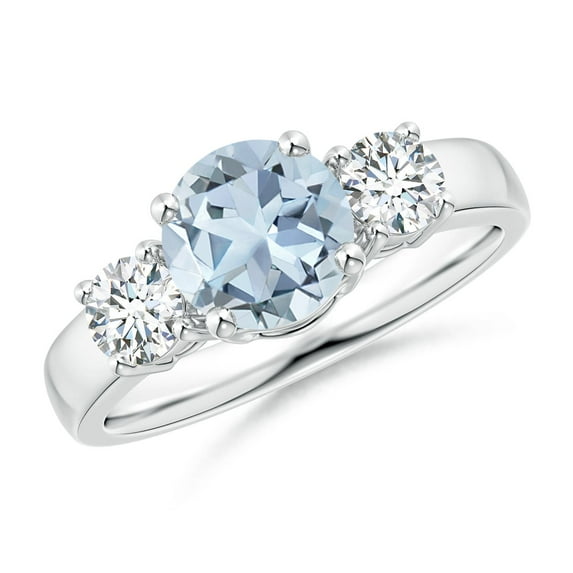 ANGARA Natural 1.12 ct Aquamarine and Diamond Three Stone Engagement Ring in 925 Sterling Silver for Women (Size-7mm) | March Birthstone, Anniversary, Jewelry Gift for Women | Natural Aquamarine Ring