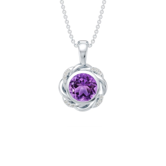 Angara Natural 1.15 Ct Amethyst and 0.04 Ct Diamond (Color-I-J) Twisted Rope Pendant Necklace For Women in 14K White Gold | February Birthstone, Birthday, Wedding, Holiday Jewelry Gift for Women