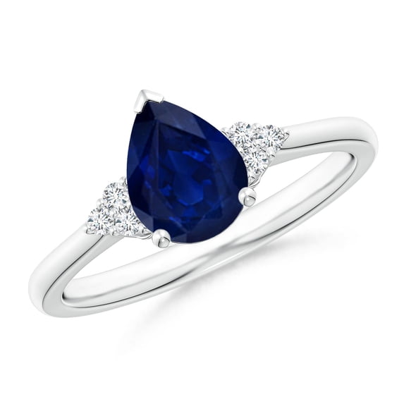 ANGARA Natural 1.15 Ct Pear Sapphire Ring with Trio Diamond Accents in 14K White Gold for Women (Size-8x6mm) | September Birthstone, Anniversary, Jewelry Gift for Women | Natural Sapphire Ring
