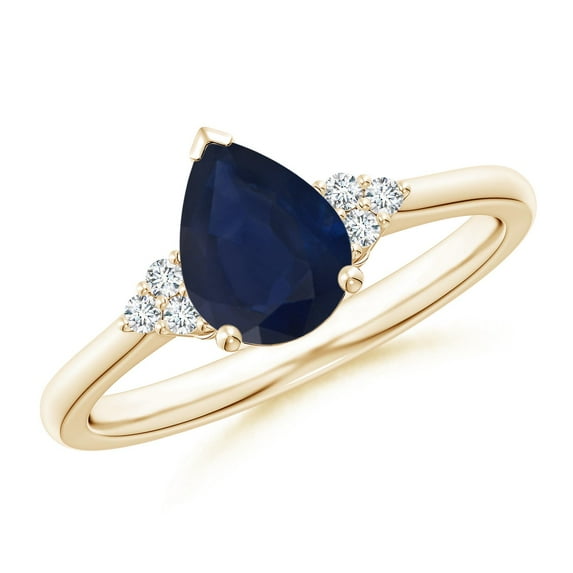 ANGARA Natural 1.15 Ct Pear Sapphire Ring with Trio Diamond Accents in 14K Yellow Gold for Women (Size-8x6mm) | September Birthstone, Anniversary, Jewelry Gift for Women | Natural Sapphire Ring