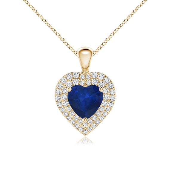 ANGARA Natural 1.15 ct Blue Sapphire Heart Pendant with Diamond Double in 14K Yellow Gold for Women (Size-7mm) | Anniversary, Jewelry Gift for Women | Natural Blue Sapphire Necklace