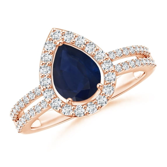 ANGARA Natural 1.15 ct Blue Sapphire & Diamond Split Shank Engagement Ring in 14K Rose Gold for Women (Size-8x6mm) | September Birthstone, Anniversary, Jewelry Gift for Women | Natural Sapphire Ring