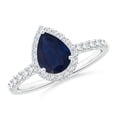 thumbnail image 1 of Angara Natural 1.15 Ct. Blue Sapphire with Diamond Halo Ring in 14K White Gold for Women (Ring Size: 11.5), 1 of 11