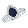thumbnail image 1 of ANGARA Natural 1.15 ct Blue Sapphire & Diamond Split Shank Engagement Ring in 14K White Gold for Women (Size-8x6mm) | September Birthstone, Anniversary, Jewelry Gift for Women | Natural Sapphire Ring, 1 of 10