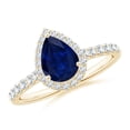thumbnail image 1 of Angara Natural 1.15 Ct. Blue Sapphire with Diamond Halo Ring in 14K Yellow Gold for Women (Ring Size: 11.5), 1 of 11