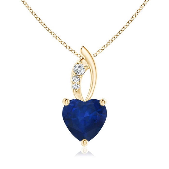 ANGARA Natural 1.15 ct Blue Sapphire Heart Pendant with Diamonds in 14K Yellow Gold for Women (Size-7mm) | September Birthstone, Anniversary, Jewelry Gift for Women | Natural Blue Sapphire Necklace