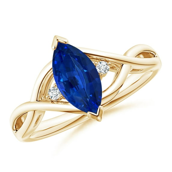 ANGARA Natural 1.15 ct Blue Sapphire Engagement Ring with Diamonds in 14K Yellow Gold for Women (Size-10x5mm) | September Birthstone, Anniversary, Jewelry Gift for Women | Natural Sapphire Ring