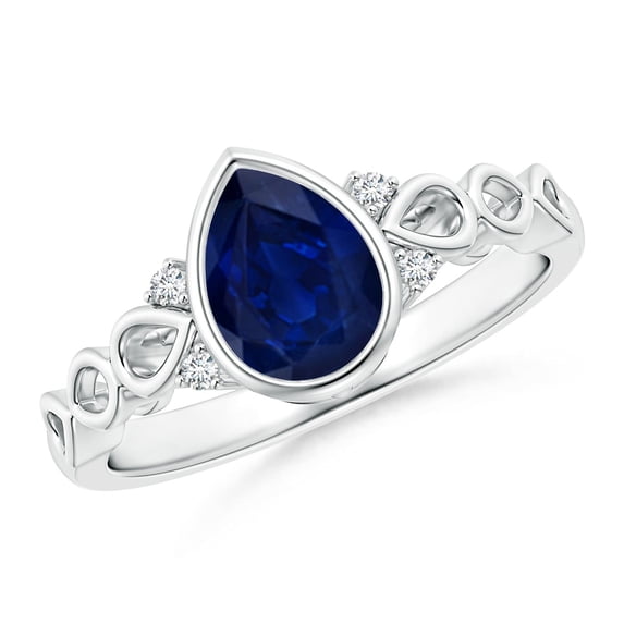 ANGARA Natural 1.15 Ct Bezel Set Vintage Pear Sapphire Ring with Diamonds in 14K White Gold for Women (Size-8x6mm) | September Birthstone, Anniversary, Jewelry Gift for Women | Natural Sapphire Ring