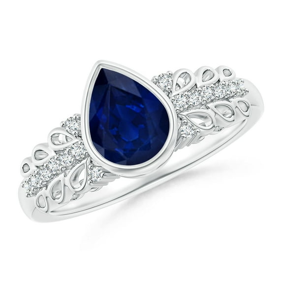 Angara Natural 1.15 Ct. Blue Sapphire with Diamond Vintage Inspired Ring in 14K White Gold for Women (Ring Size: 3)