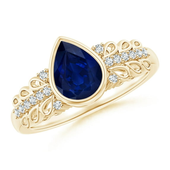 Angara Natural 1.15 Ct. Blue Sapphire with Diamond Vintage Inspired Ring in 14K Yellow Gold for Women (Ring Size: 3.5)