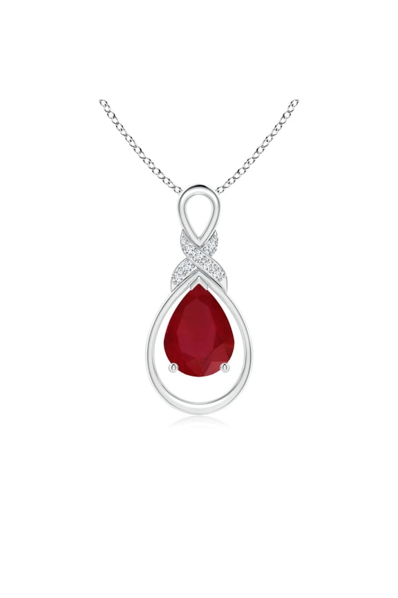 Natural 1.15 ct Ruby Infinity Pendant with Diamond 'X' Motif in 925 Sterling Silver for Women (Size-8x6mm) | July Birthstone, Anniversary, Jewelry Gift for Women | Natural Ruby Necklace