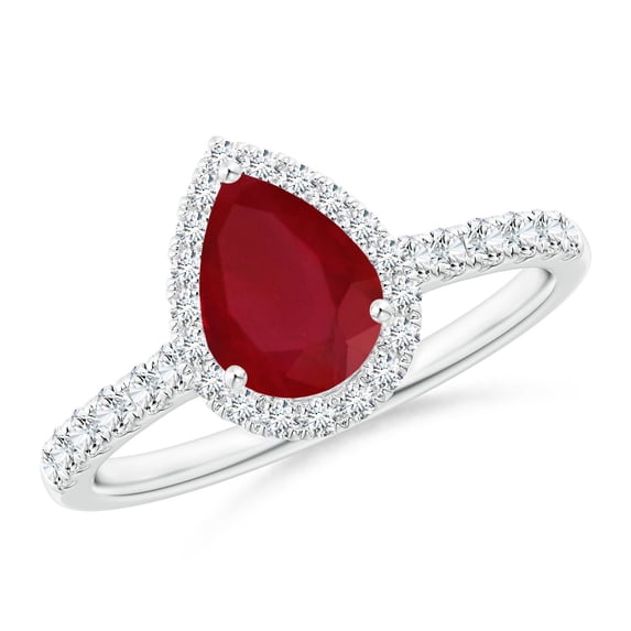 ANGARA Natural Pear-Shaped 1.15 ct Ruby Halo Engagement Ring in 14K White Gold for Women (Size-8x6mm) | July Birthstone, Birthday, Anniversary, Jewelry Gift for Women | Natural Ruby Ring