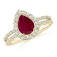 thumbnail image 1 of ANGARA Natural Pear 1.15 ct Ruby and Diamond Halo Split Shank Ring in 14K Yellow Gold for Women (Size-8x6mm) | July Birthstone, Birthday, Anniversary, Jewelry Gift for Women | Natural Ruby Ring, 1 of 8