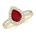thumbnail image 1 of ANGARA Natural Pear 1.15 ct Ruby and Diamond Halo Split Shank Ring in 14K Yellow Gold for Women (Size-8x6mm) | July Birthstone, Birthday, Anniversary, Jewelry Gift for Women | Natural Ruby Ring, 1 of 9