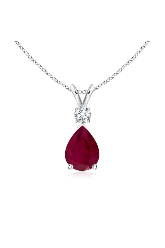 Natural 1.15 ct Ruby Teardrop Pendant Necklace for Women in 14K White Gold (Size-8x6mm) - July Birthstone Jewelry | Ruby and Diamond Necklace
