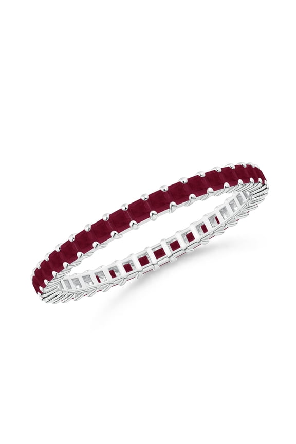 Natural 1.17 ct Ruby Eternity Ring for Women in 14K White Gold – July Birthstone Jewelry | Square Ruby Ring for Women (Ring Size - 7)