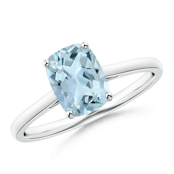ANGARA Natural Prong-Set Cushion 1.2 ct Aquamarine Solitaire Ring in 14K White Gold for Women (Size-8x6mm) | March Birthstone, Birthday, Anniversary, Jewelry Gift for Women | Natural Aquamarine Ring