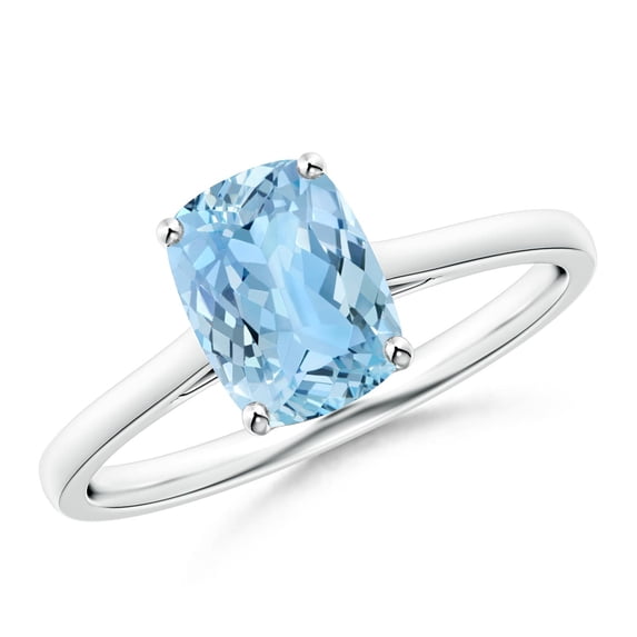 ANGARA Natural Prong-Set Cushion 1.2 ct Aquamarine Solitaire Ring in 14K White Gold for Women (Size-8x6mm) | March Birthstone, Birthday, Anniversary, Jewelry Gift for Women | Natural Aquamarine Ring